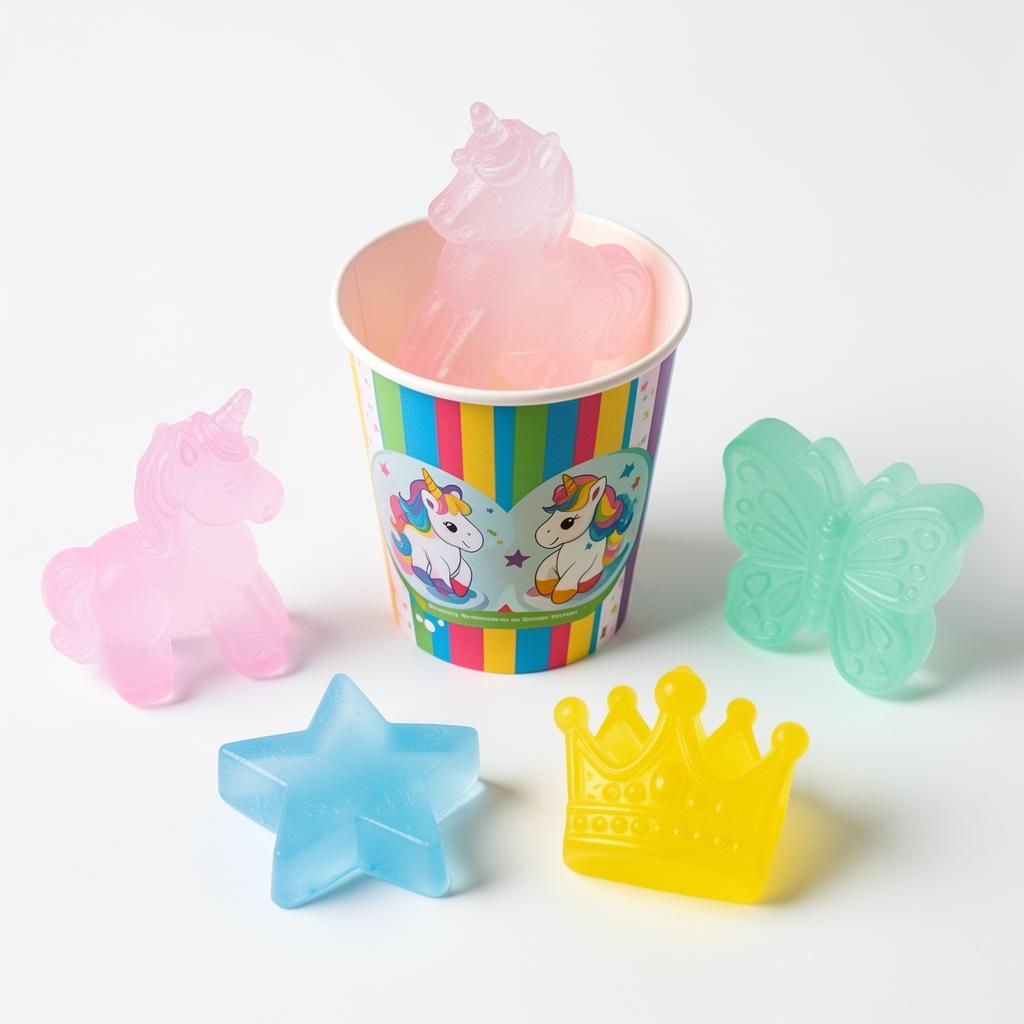 Pastel Glacee Fête shapes: unicorn, star, butterfly, hearts